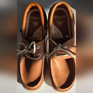 Crocs Leather Men's Brown Boat Shoes 11M